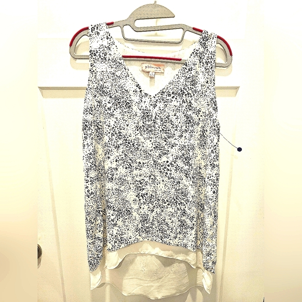 Philosophy Republic Clothing Women’s Sleeveless Blouse Size S Black White Animal